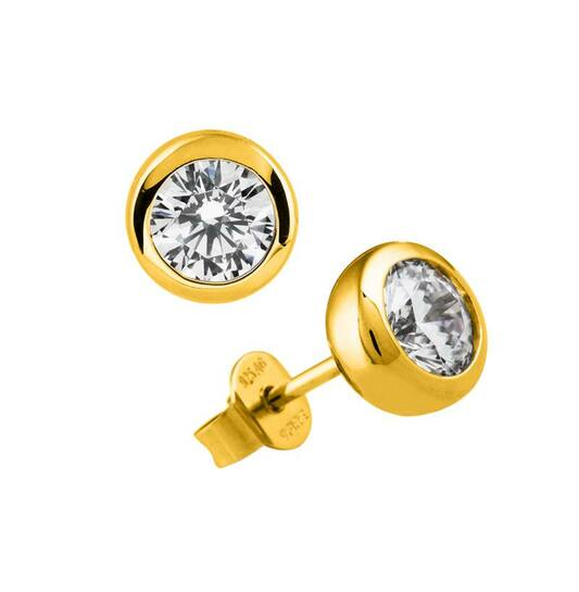 Sterling zilver geel vergulde oorstekers met gefaceteerd zirkonia 