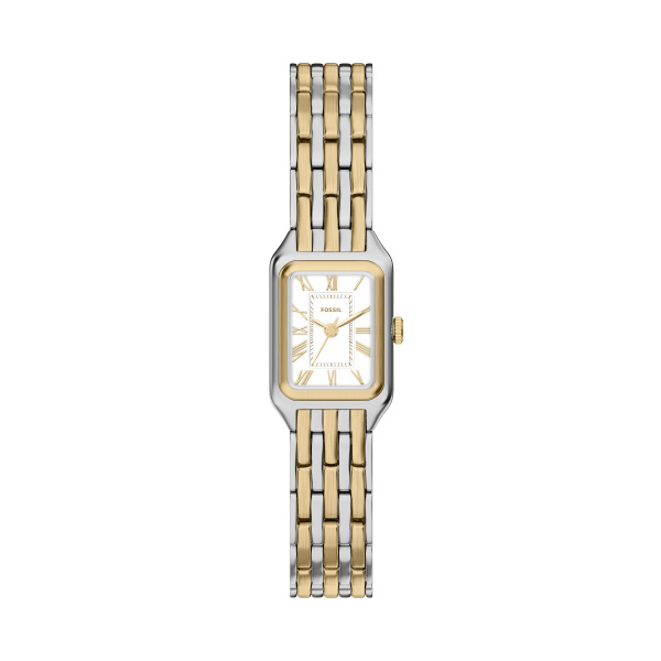 Fossil dames pols horloge staal met stalen band goudkleurig uit de Raquel collectie. 5 ATM waterdicht.