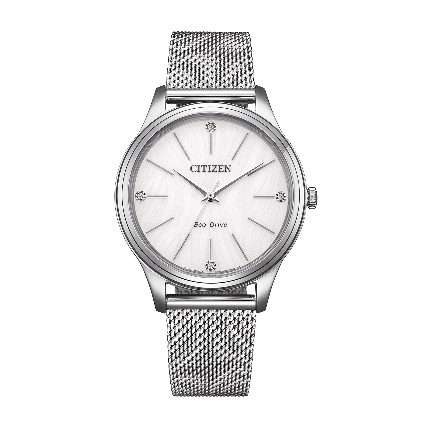 Dit Citizen Dames Horloge is een elegant en verfijnd dameshorloge uit de Elegance / OF Collection van Citizen met een roestvrijstalen kast van circa 34 mm en een bijpassende mesh‑(Milanese) band. Het horloge werkt op Citizen Eco‑Drive‑technologie, wat betekent dat het opgeladen wordt door licht en geen batterijwissel nodig heeft. De witte wijzerplaat geeft analoog uren, minuten en seconden weer en heeft een datumvenster. Beschermd door mineraalglas en met een waterdichtheid tot 5 bar / 50 m is het geschikt voor dagelijks gebruik (bijv. bij handen wassen en lichte regen), met een comfortabele pasvorm dankzij de slanke kast en mesh‑band
