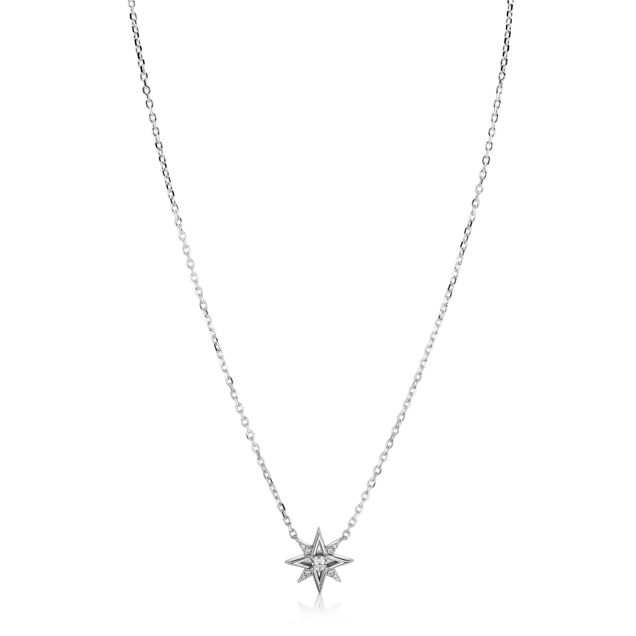 ZINZI zilveren ketting 45cm met chique ster bezet met witte zirkonia&rsquo;s ZIC2838