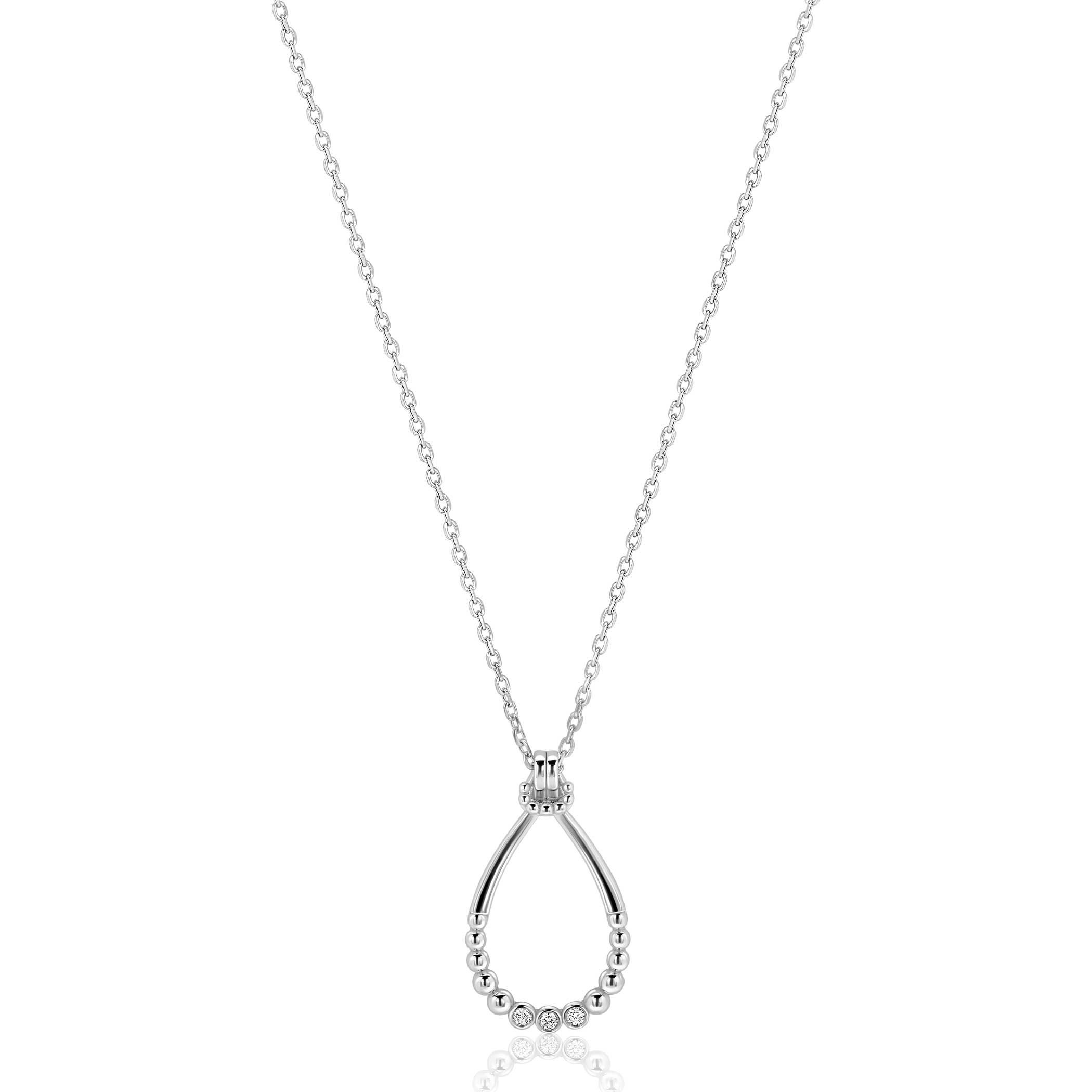 ZINZI zilveren ketting 45cm met open druppelvormige hanger, met bolletjes en drie witte zirkonia&rsquo;s ZIC2839