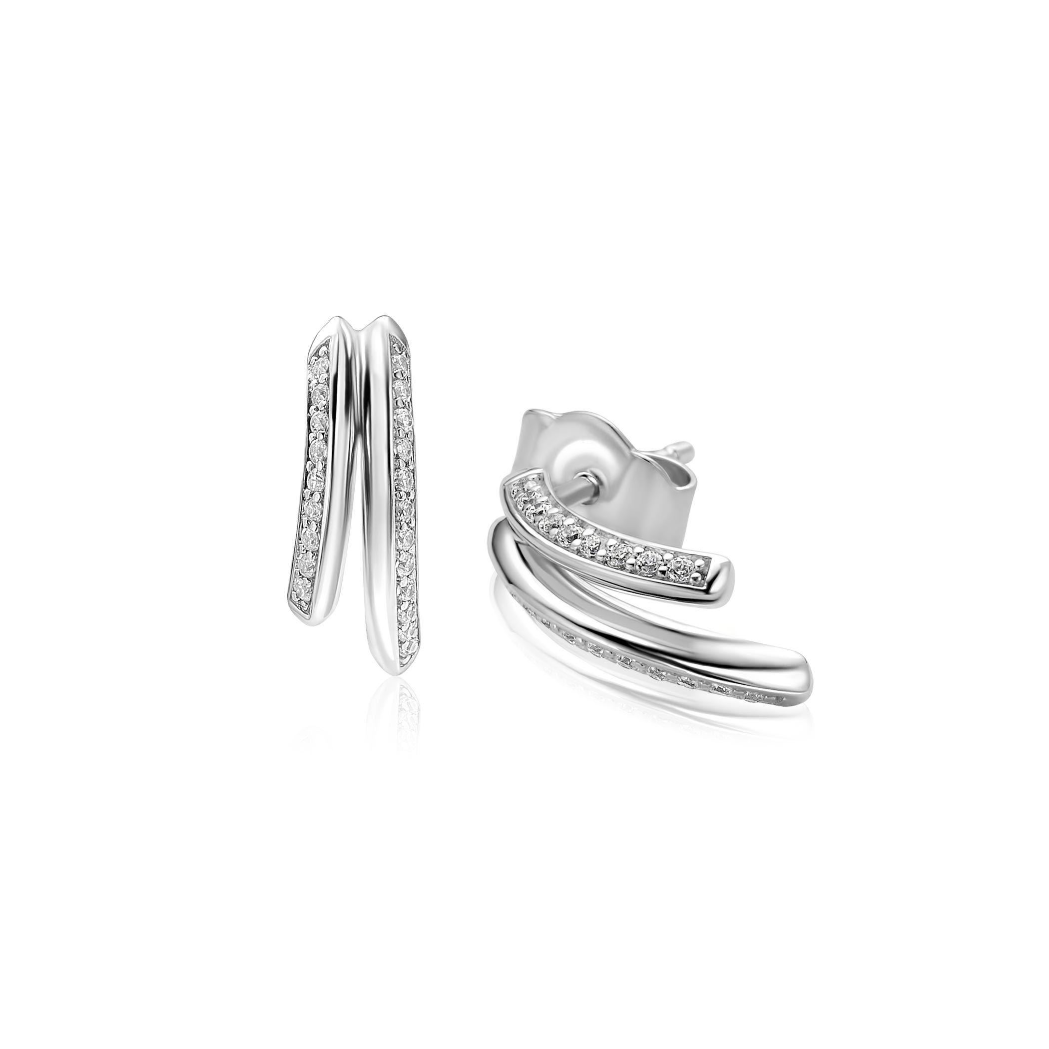 ZINZI zilveren oorstekers (14,5mm) met dubbele, gebogen baan en bezet met sprankelende witte zirkonia's. Vervaardigd van eerste gehalte zilver (925) en voorzien van een rodiumlaag voor een extra langdurige glans.