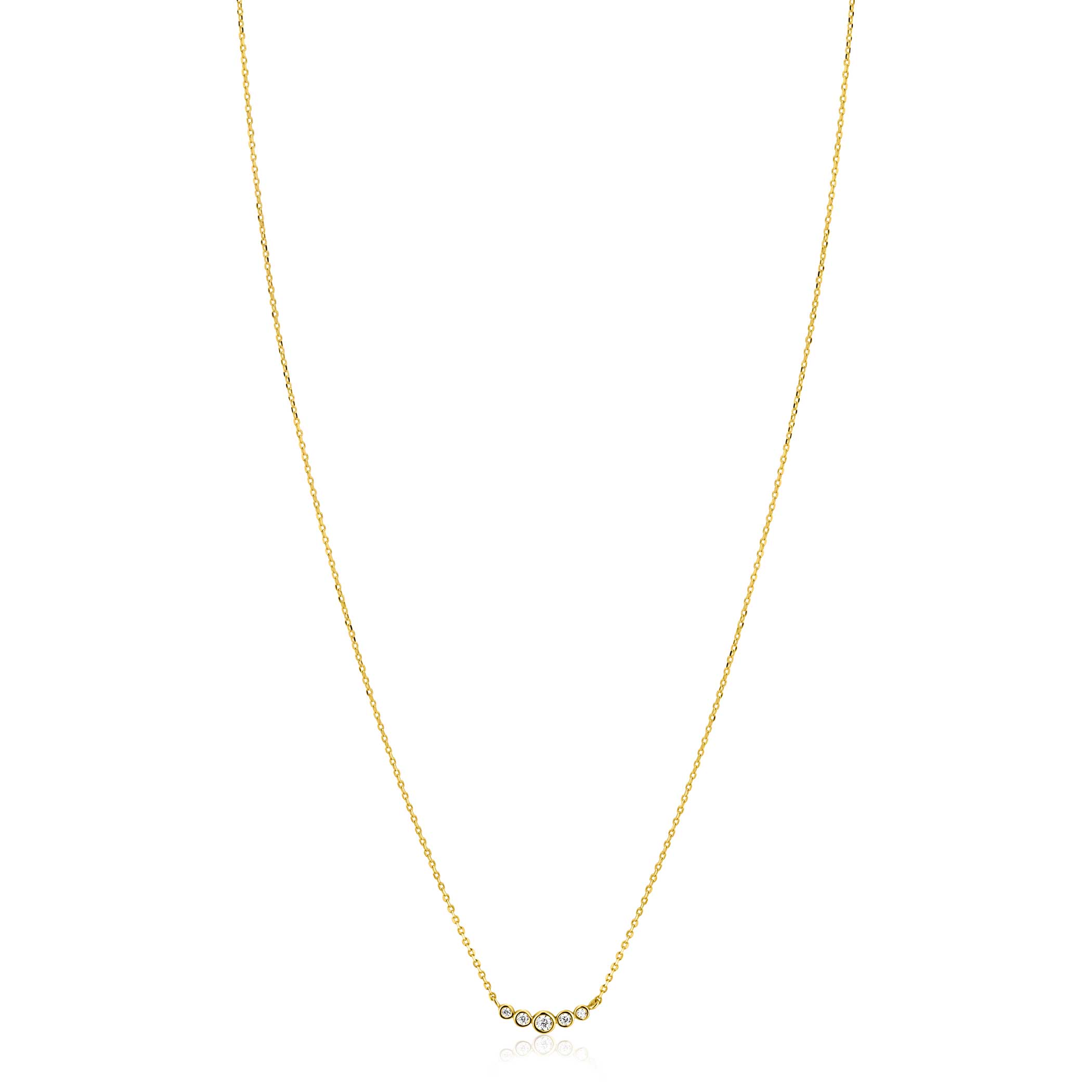 ZINZI Gold 14 karaat gouden ketting met vijf ronde witte zirconia's op een rij 45cm ZGC556