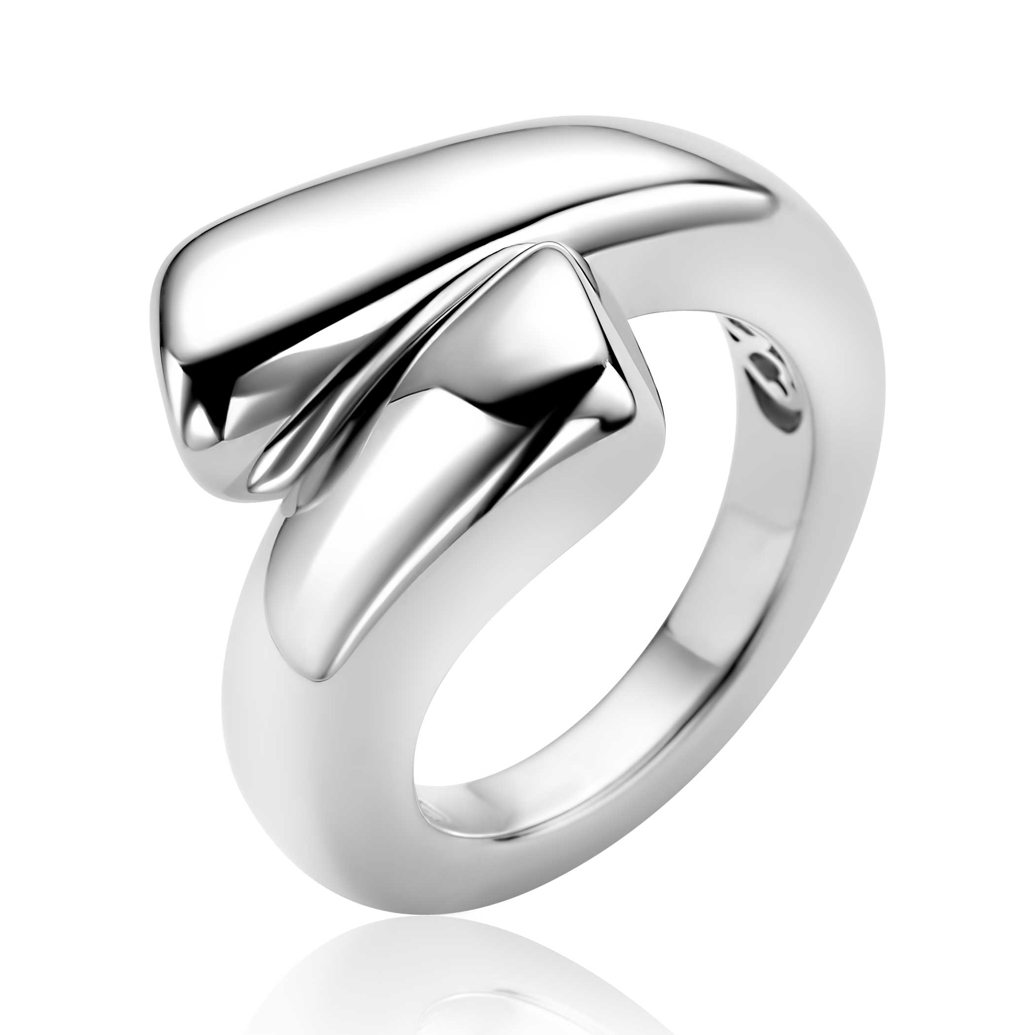 ZINZI zilveren statementring met krachtige lijnen en vloeiende organische vormen. Vervaardigd van eerste gehalte zilver (925) en voorzien van een extra rodiumlaag.