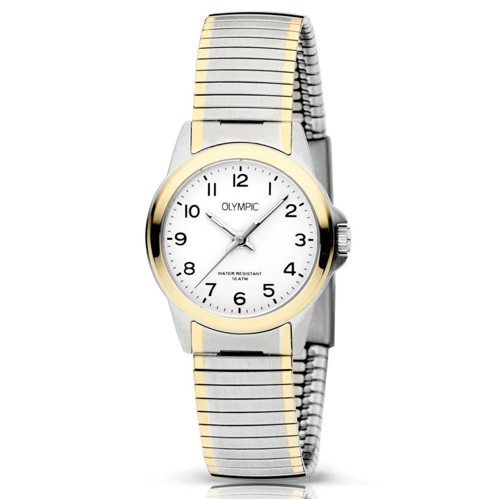 De Olympic Horloge Charlie dames bicolor rekband heeft een elegante en sportieve uitstraling met een bicolor design. Het horloge is waterbestendig en heeft een gemakkelijk afleesbare wijzerplaat. De beste manier om het te dragen is om het te combineren met zowel casual als formele outfits voor een veelzijdige look. Verrijk je pols met dit prachtige horloge en laat je stijl stralen. Veel plezier met dragen!