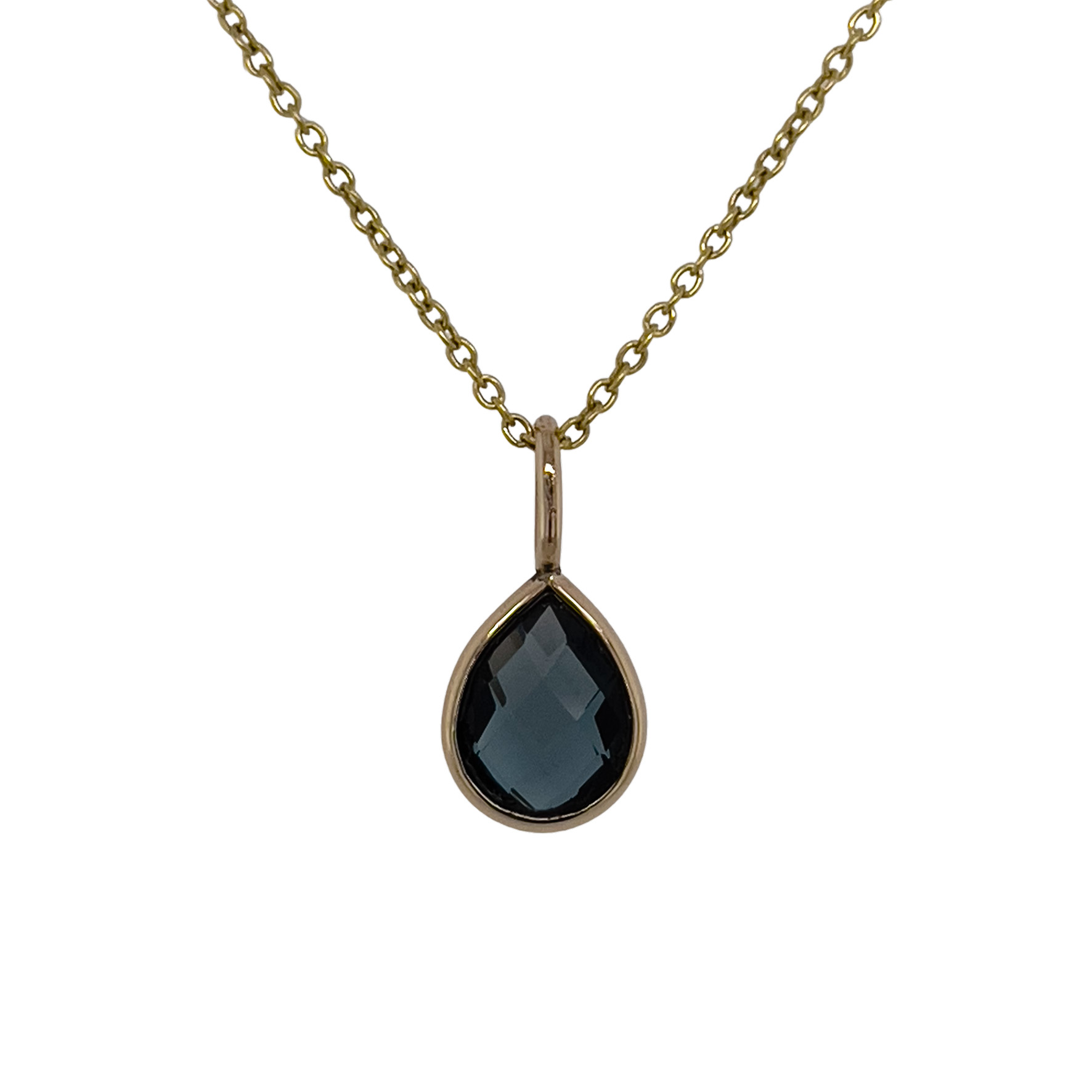 14kt gouden hanger met
druppel facet steen van 6x8mm in bezel zetting