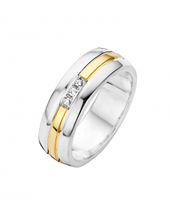 Fjory goud/zilveren ring met briljant.