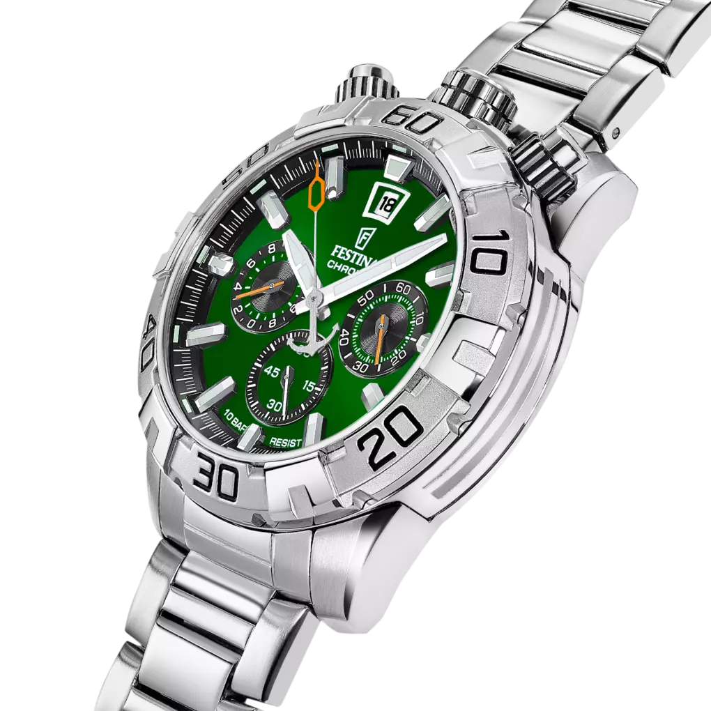 HERENHORLOGE FESTINA BULLHEAD GROEN MET STALEN BAND F20743/2