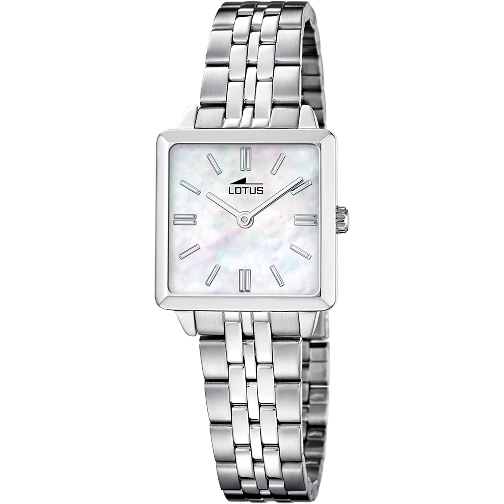 De Lotus 2Gether 19010/1 presenteert een stralende parelmoeren wijzerplaat in een vierkante kast van roestvrij staal, een tijdloos ontwerp vol klassieke charme. In een elegante geschenkdoos met bijpassende armband &ndash; ideaal om bijzondere momenten te vieren.