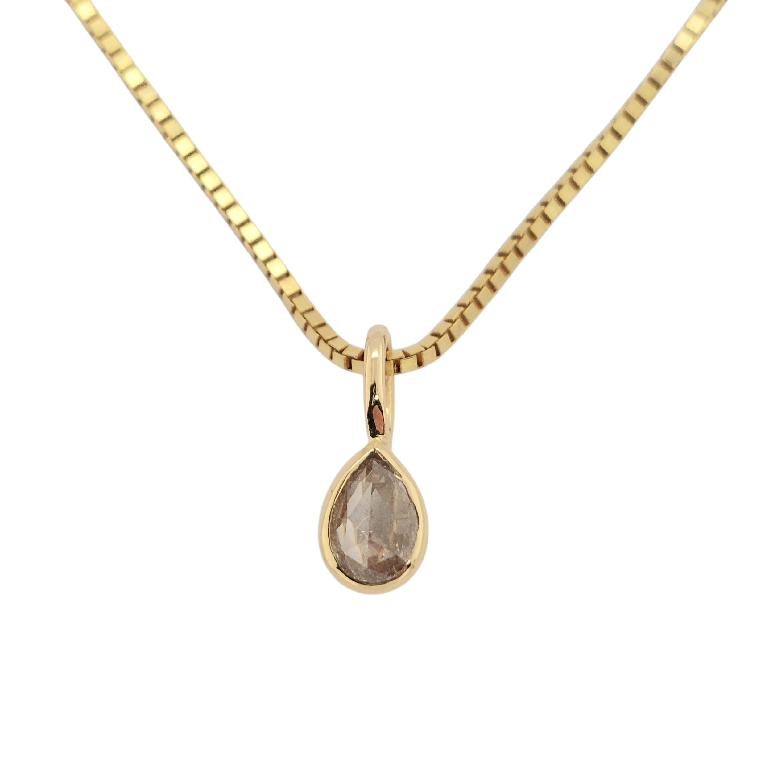 14kt gouden hanger met peer roos geslepen diamant