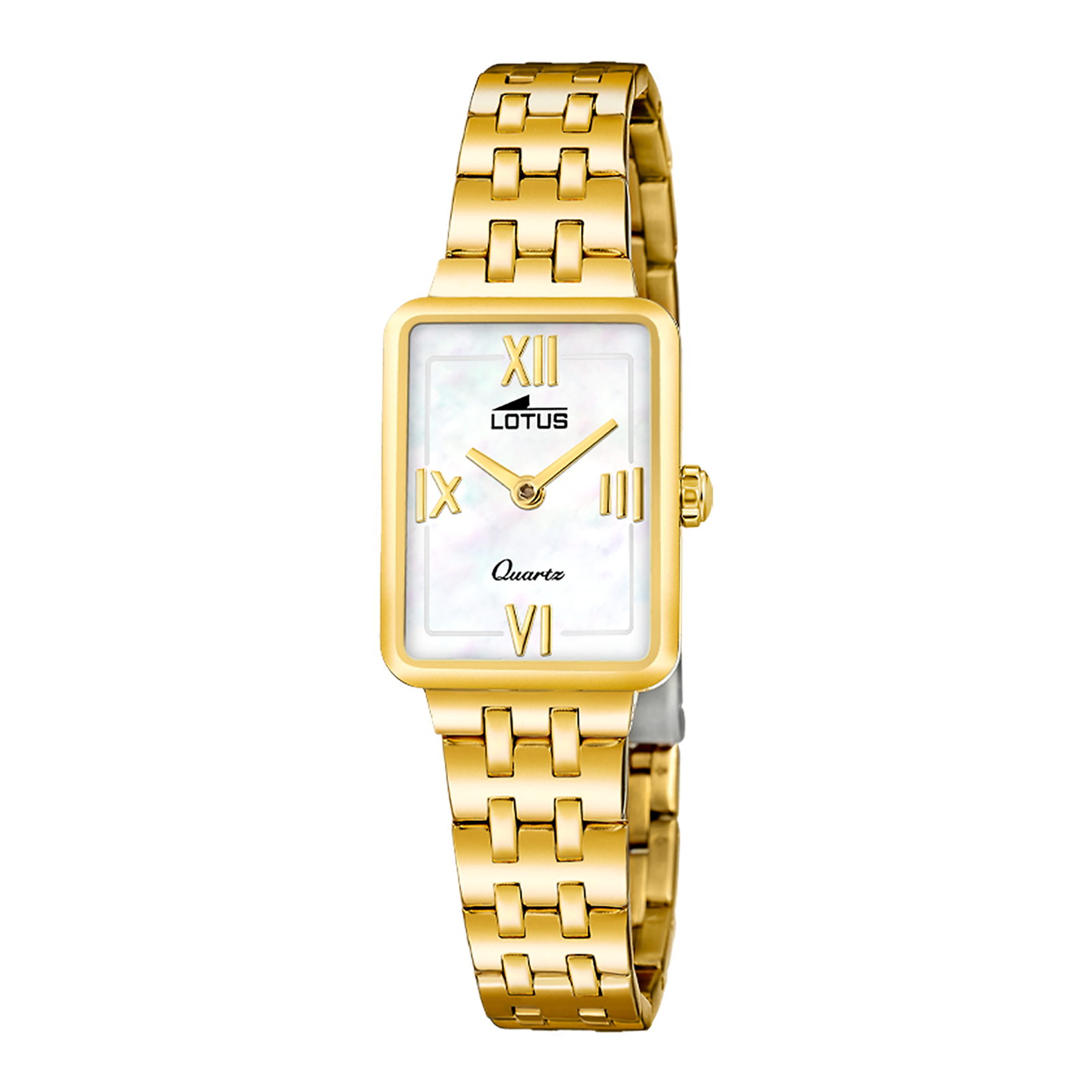 De Lotus 2Gether 19033/2 schittert met een parelmoeren wijzerplaat in een rechthoekige kast van roestvrij staal. Inclusief armband in luxe geschenkdoos &ndash; een elegant en verfijnd geschenk.