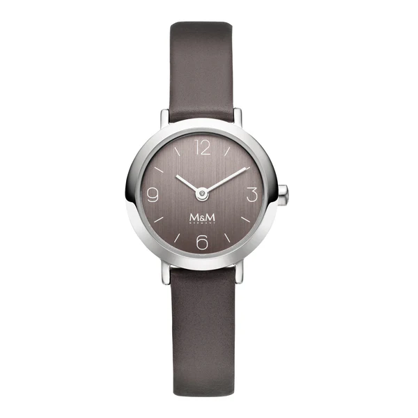 M&M horloge met bruin leren band.