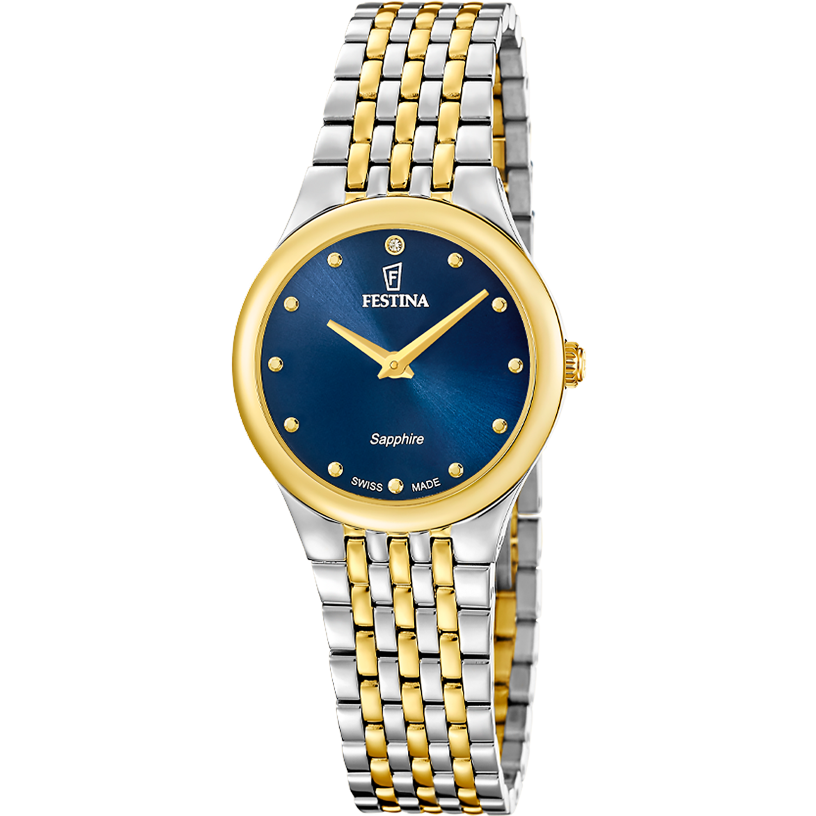 Festina Swiss Made dames horloge F20097/3 met een roestvrij staal kast en een saffier glas met een roestvrij staal band/armband.