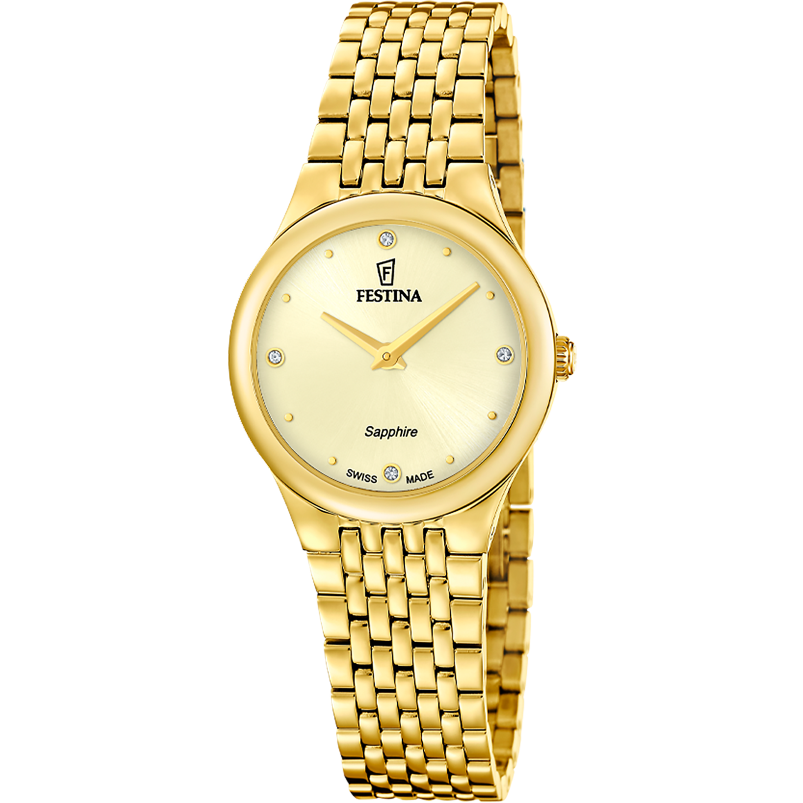 Festina Swiss Made dames horloge F20098/2 met een roestvrij staal kast en een saffier glas met een roestvrij staal band/armband.