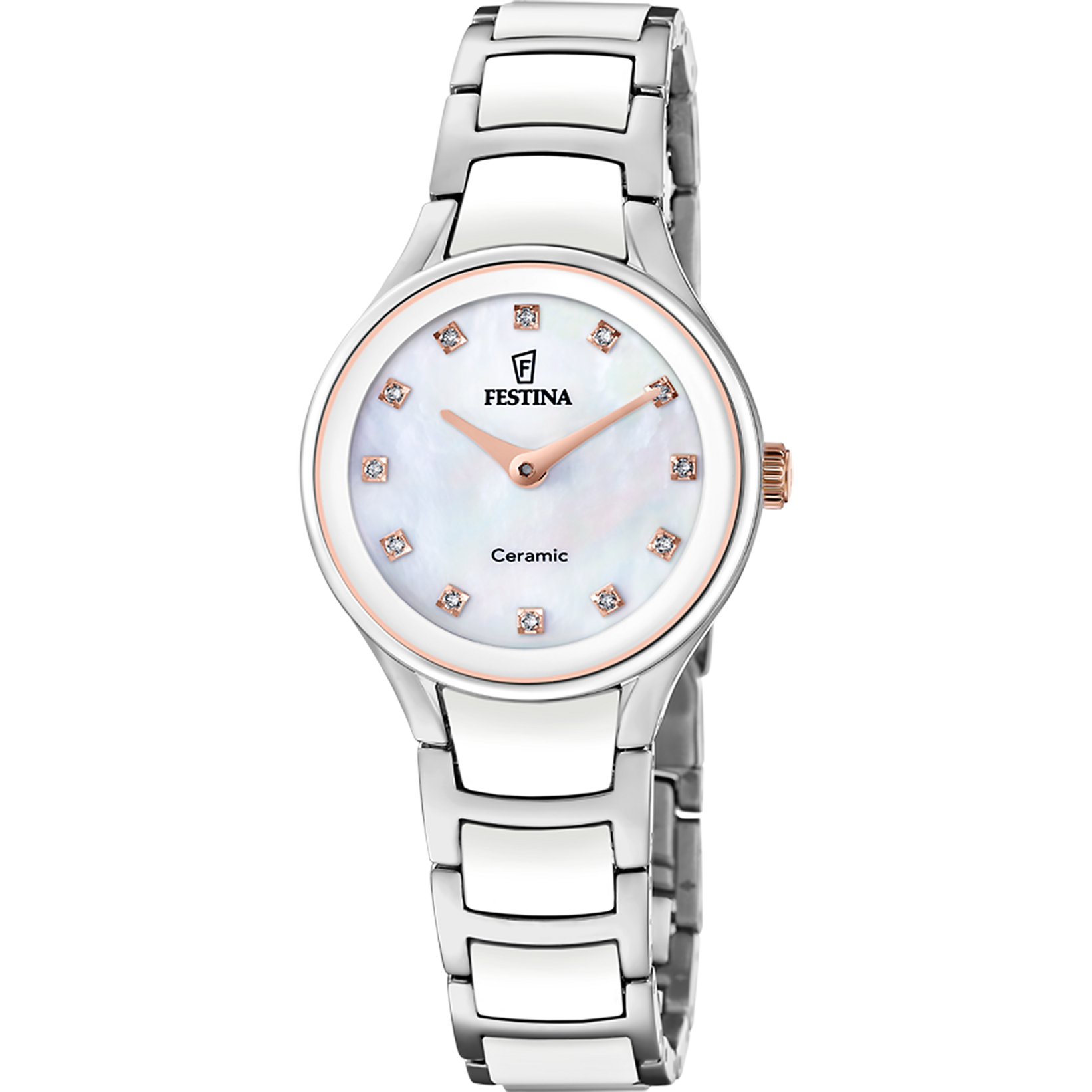 Festina dames horloge F20752/2 met een keramiek kast en een mineraal glas met een keramisch staal band/armband.