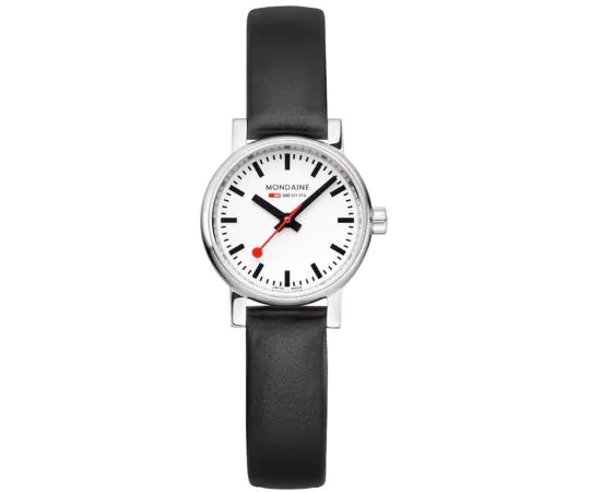 Mondaine MSE.26110.LBV
The Mondaine Ladies watch MSE.26110.LBV is an elegant companion from the model series Evo 2 26mm 3ATM. A perfect choice if you are looking for a timepiece with a classic look.
The watch has a silver case, made of Stainless steel, which looks like a real eye-catcher thanks to the Polished surface.
The Round case is 26 mm wide and 7 mm height and, depending on individual taste, will adorn almost any wrist. The bezel, which is Fixed, stands out discreetly from the case. The case back of the watch is a Stainless steel bottom, pressed, which sets the final point for a coherent design.
The Saphire glass, anti-reflecting offers extensive protection against accidental scratches and damage. Underneath, the dial of your new dream watch is White.
At the heart of this timepiece is an Swiss Made quartz movement (with battery) that, as is usual for Mondaine watches, guarantees precise timekeeping and provides the following functions: Hour, Minute, Second.
A good suitability for everyday use is ensured by the water resistance of 3 ATM.