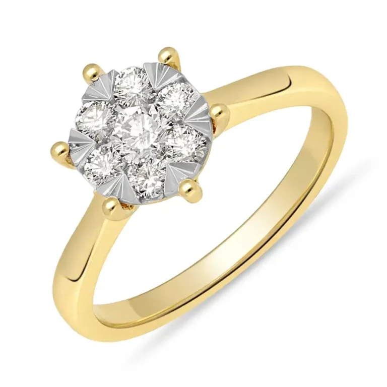 Cluster ring van 14 Krt Goud met Diamant  
12-0.32/1-0.18  Crt 
H/SI kwaliteit 
inclusief luxe juwelenbox