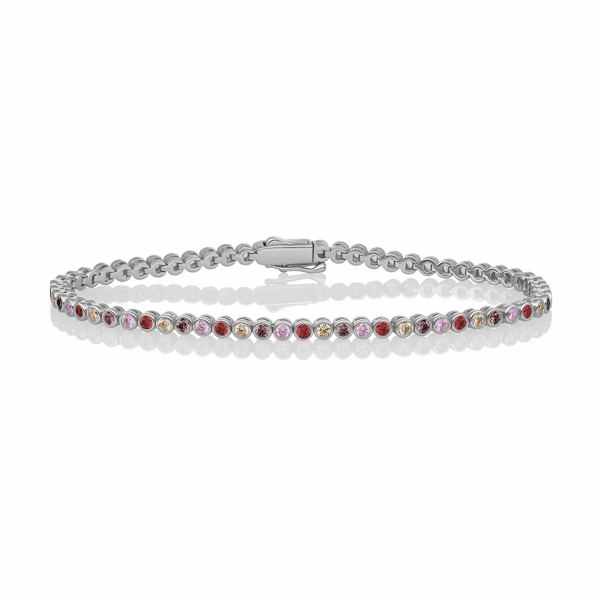 Tennis Round Mulit CZ rhodium plated - Silver - Small