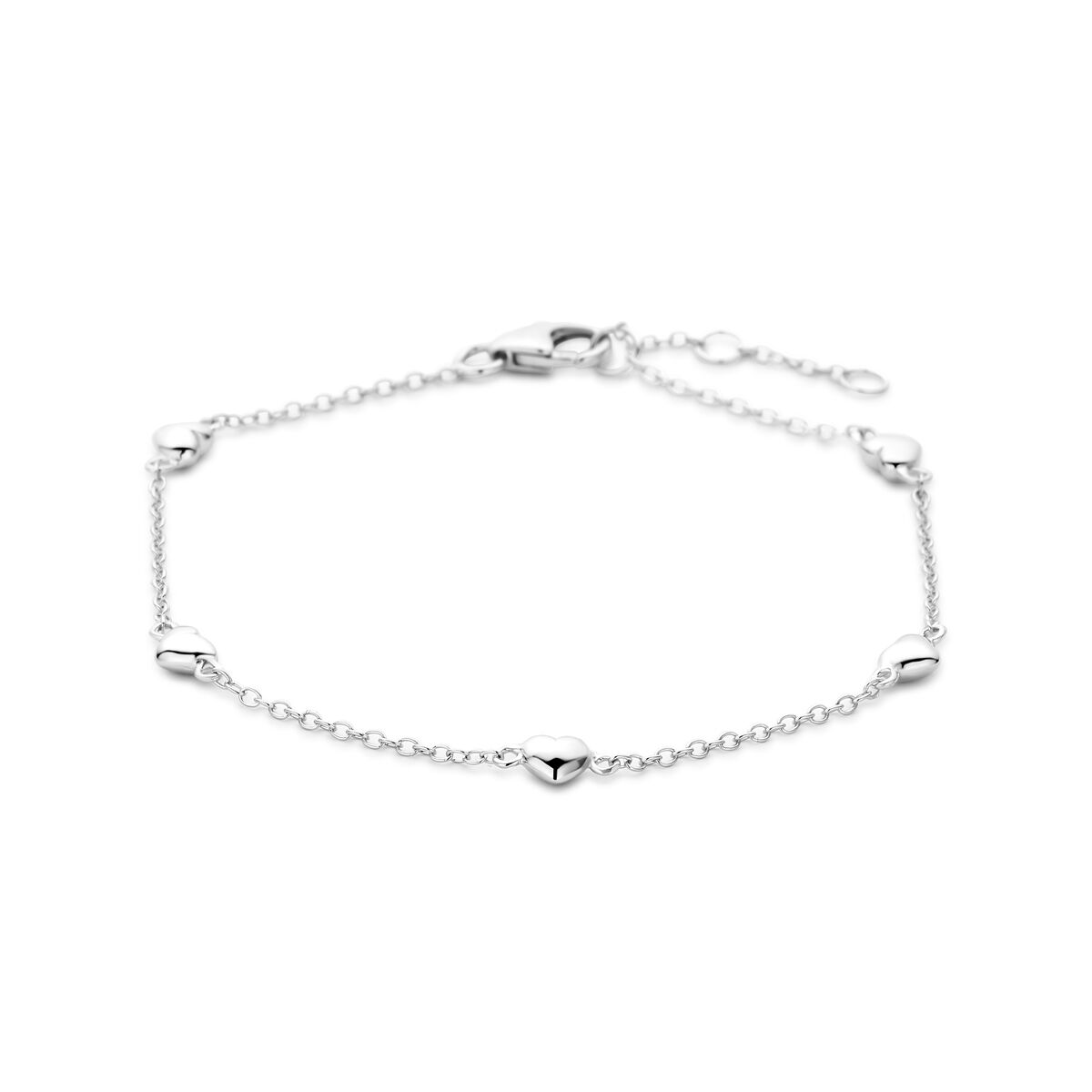 Zilver Gerhodineerde Armband met Hartjes