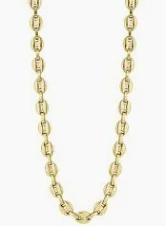 De ketting in staal en in plaque verguld. de ketting heeft een lengte van 55 fm