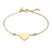 De armband is in staal verguld met een tussenstukje hart en langs beide zijde en zirkonium steentje.