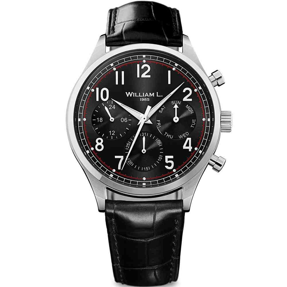 The William L. 1985 model WLAC03NRCN is a vintage-inspired chronograph, part of a brand focused on blending classic design with modern techniques and affordability. William L. 1985