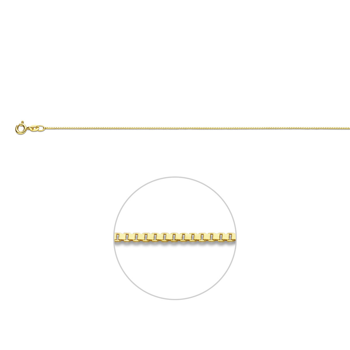 Elegant en verfijnd 9 karaat collier uitgevoerd in een Venetiaanse schakel van 0,7 mm. De strakke, vierkante schakels zorgen voor een moderne en tijdloze uitstraling. Door de fijne dikte is dit collier ideaal om subtiel solo te dragen of te combineren met een lichte hanger. Geschikt voor dagelijks gebruik.