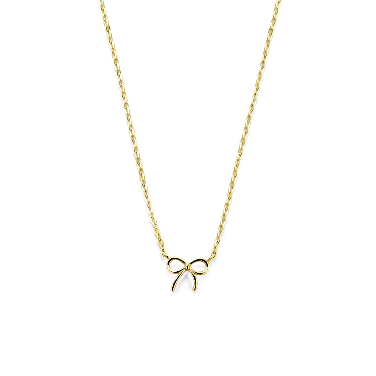 9k Geel kleurig collier uitgevoerd met een strik. Het collier heeft draaglengtes van 41-43-45cm.