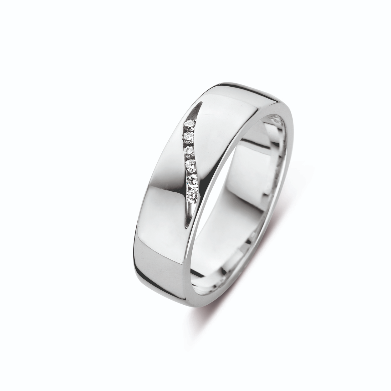 zilveren RdL ring, breed/vlak 6x briljant 0.06ct