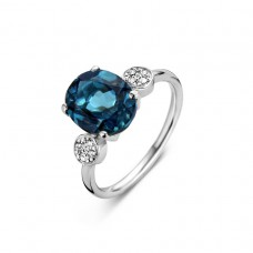 Ring wit goud 18 kt met london blue topaas en zirconia. Dit model kan ook gemaakt worden met oud goud. geef 4.2 gr 18 kt en betaal slechts 753&euro; maakloon.