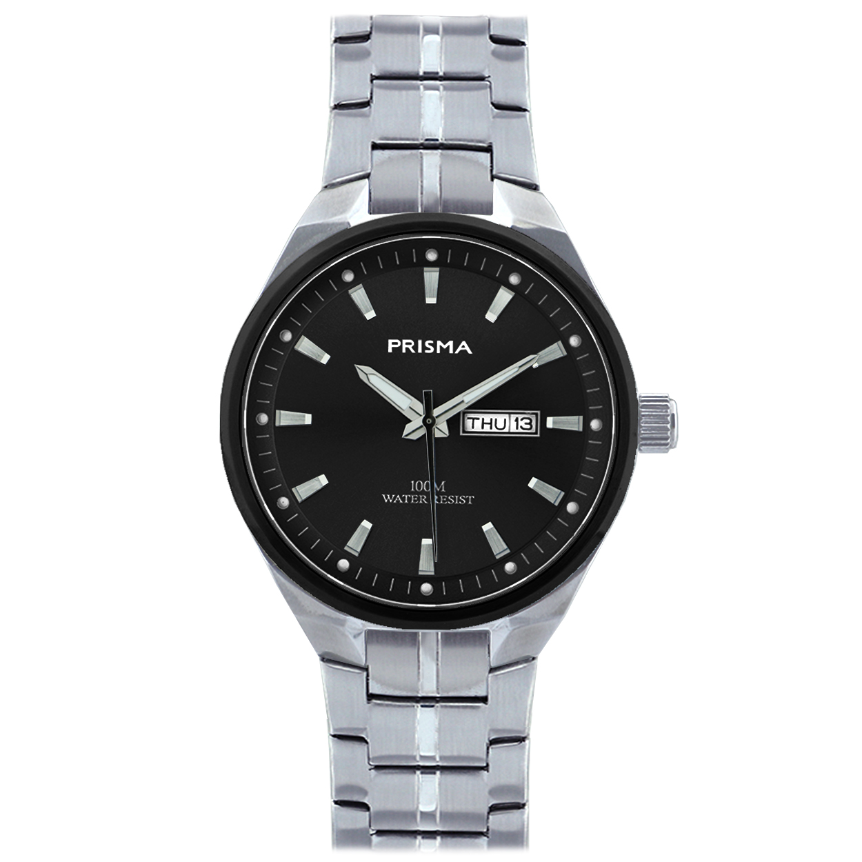 Prisma horloge P2436  Century heren edelstaal saffierglas 10ATM dag/datum

Algemeen
Geslacht: heren
Model: P.2436

Voordelen
- band edelstaal zilver all-stainless
- wijzerplaat zwart met zilverkleurige streepjes
- glas is zeer krasvast
- dag en datumweergave
- quartz
- maat kast 41 mm (breedte) 10.3 mm (dikte)

