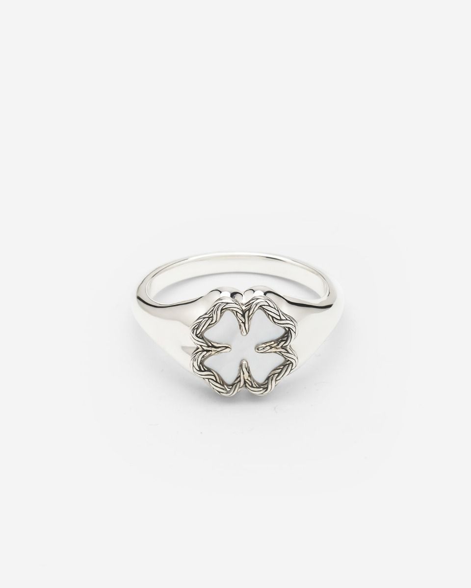 Signet Ring Katja Clover Mother of Pearl Silver