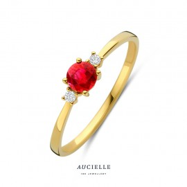 Aucielle ring goud 18k met robijn en briljant 3p