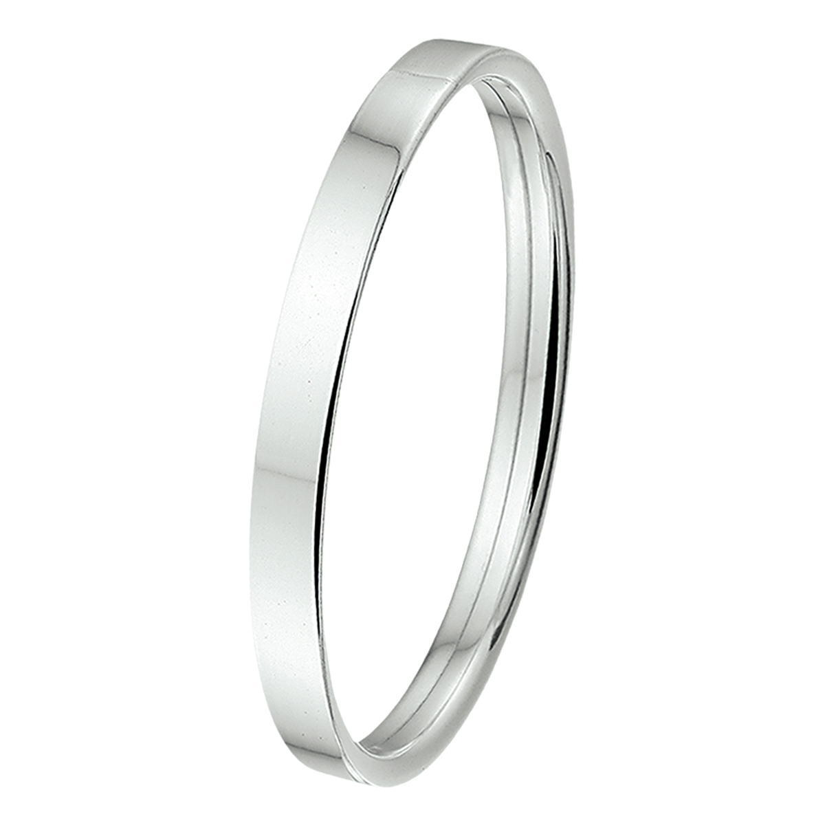 Zilveren bangle met een vlakke buis en een dop-sluiting.