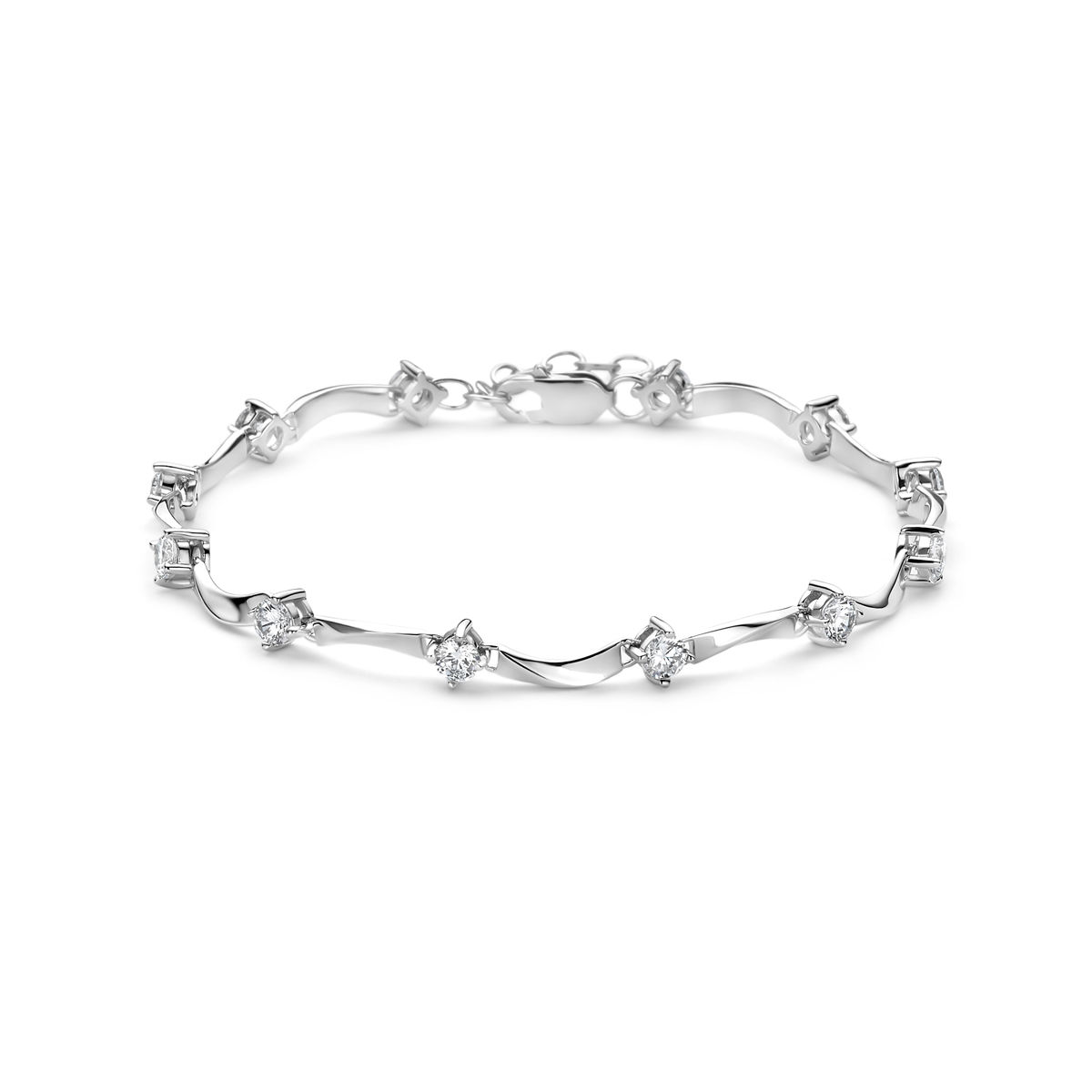 Gerhodineerd zilveren armband met zirkonia. De schakelbreedte is 5.0mm.