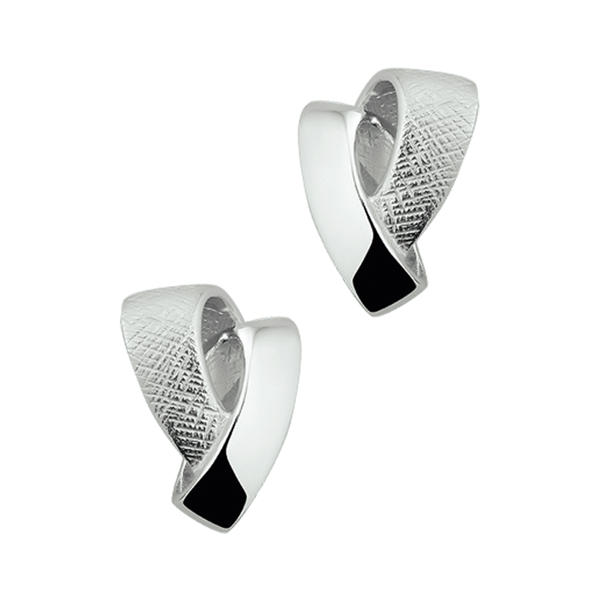 Gerhodineerd zilveren oorknoppen met een poli en gescratchte afwerking. De oorknoppen zijn onderdeel van een set.