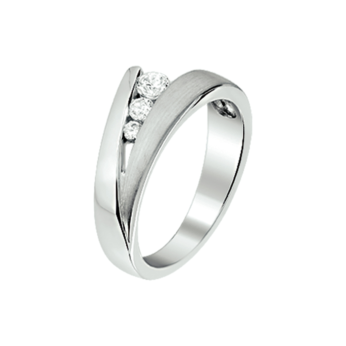 Gerhodineerd zilveren ring met zirkonia steentjes.