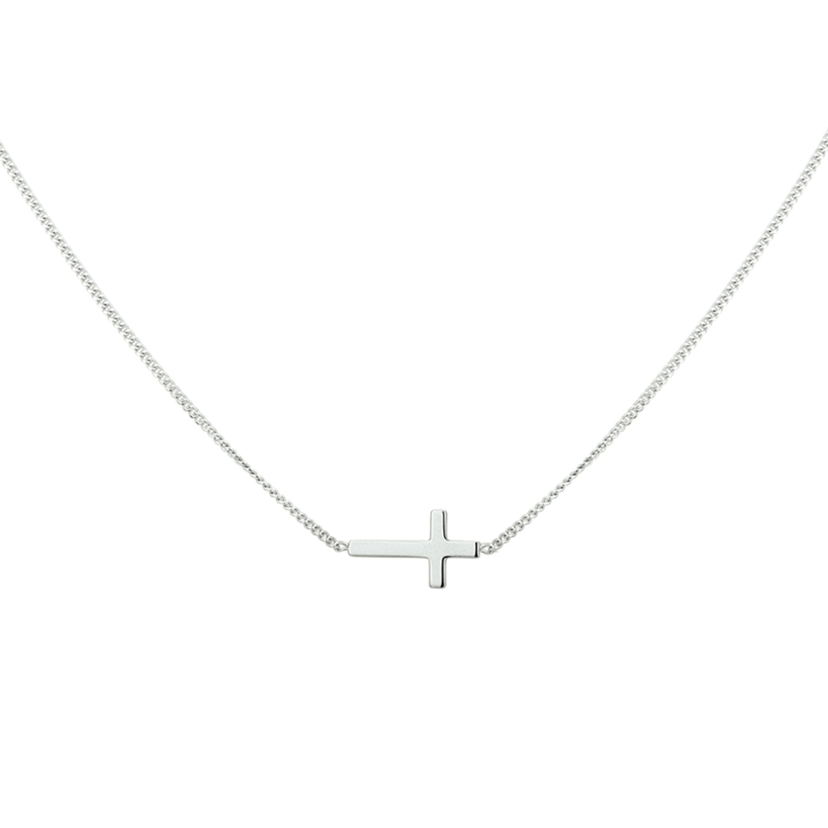 Gerhodineerd zilveren collier met een kruisje. De schakelbreedte is 1.0mm.