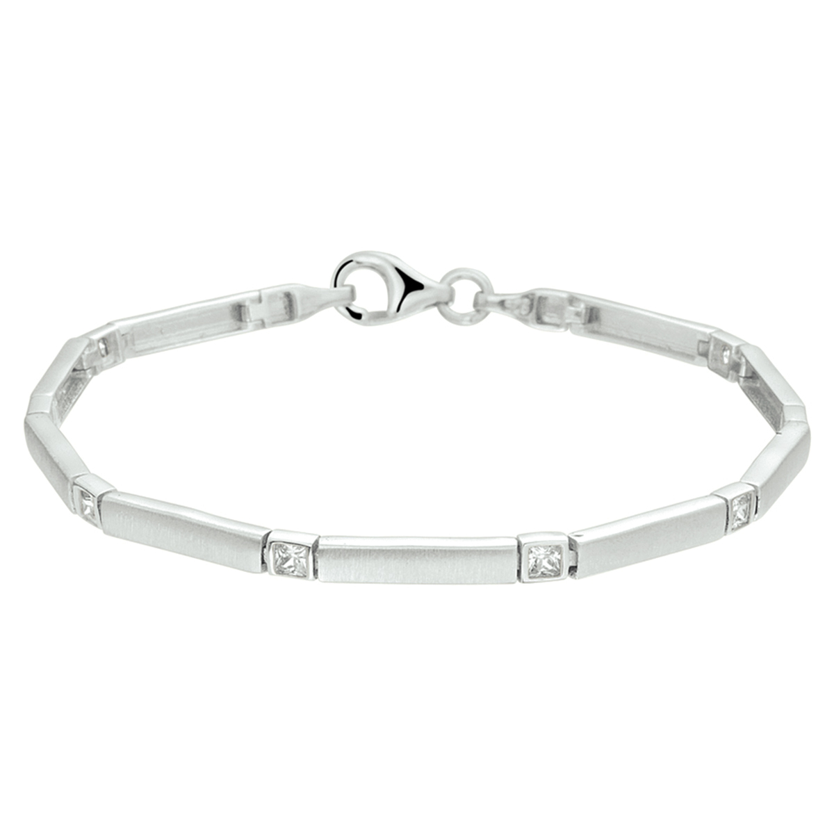 Gerhodineerd zilveren 3.3mm brede armband met een lengte van 19cm en uitgevoerd met zirkonia in een zetkast. Het collier is te combineren met bijpassende sieraden uit onze collectie.