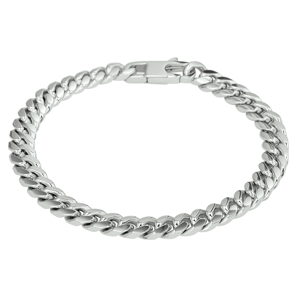 Gerhodineerd 925 zilveren armband in gourmetschakel, met een schakelbreedte van 6.6mm. De armband heeft een draaglengte van 19.5cm en een stevige karabijn sluiting. 