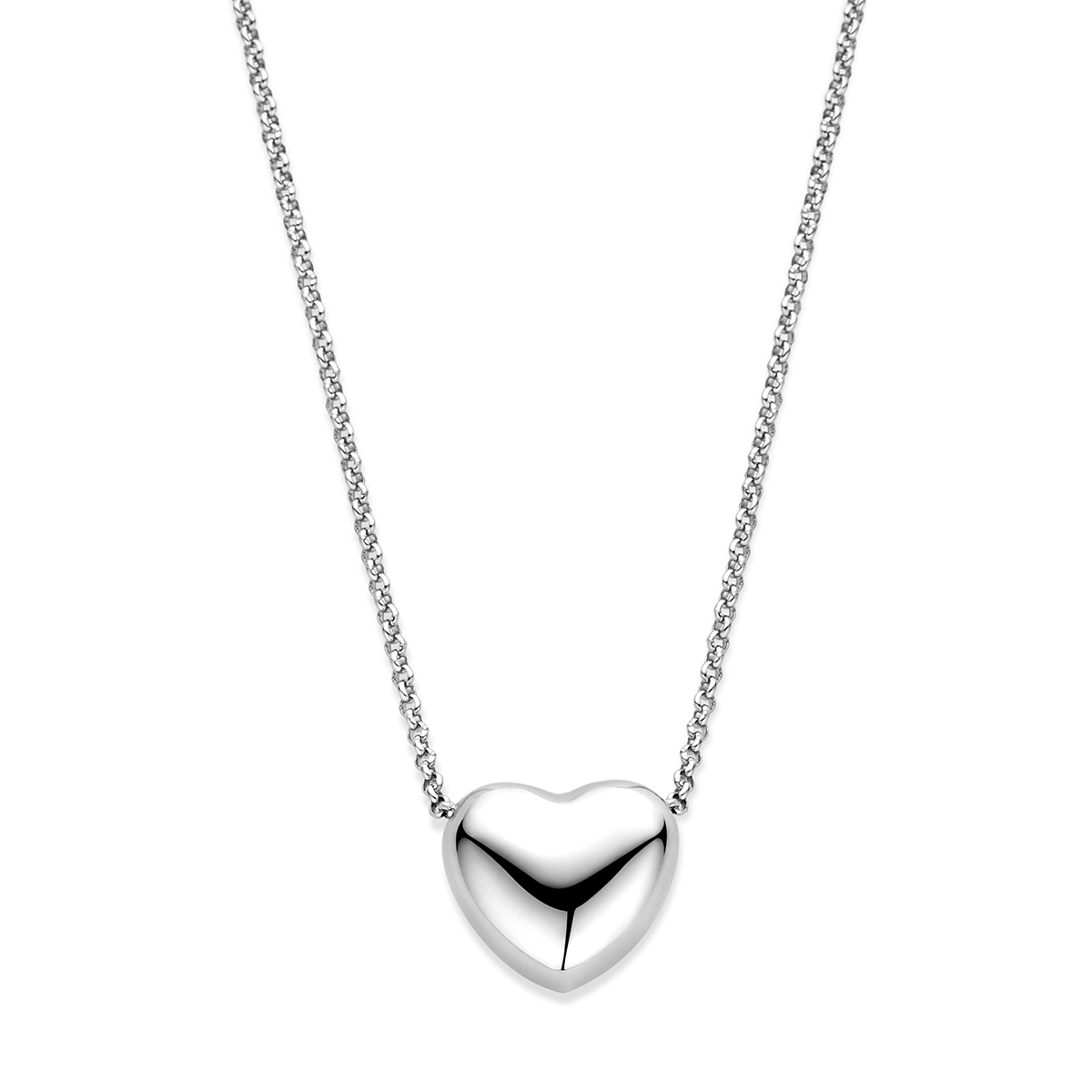 Gerhodineerd 925 zilveren collier uitgevoerd met een hart. Het collier heeft een draaglengte van 42cm en een extensie van 5 cm. De schakelbreedte is 1.5mm. Uitgevoerd met een karabijn sluiting.