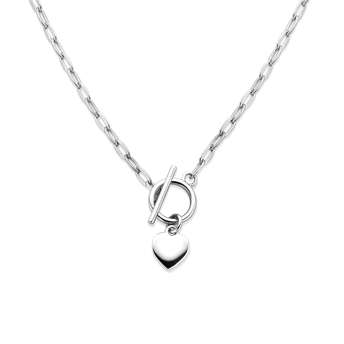 Gerhodineerd 925 zilveren collier uitgevoerd met een hartje en kapittelslot. Het collier heeft een draaglengte van 42cm. De schakelbreedte is 2mm.