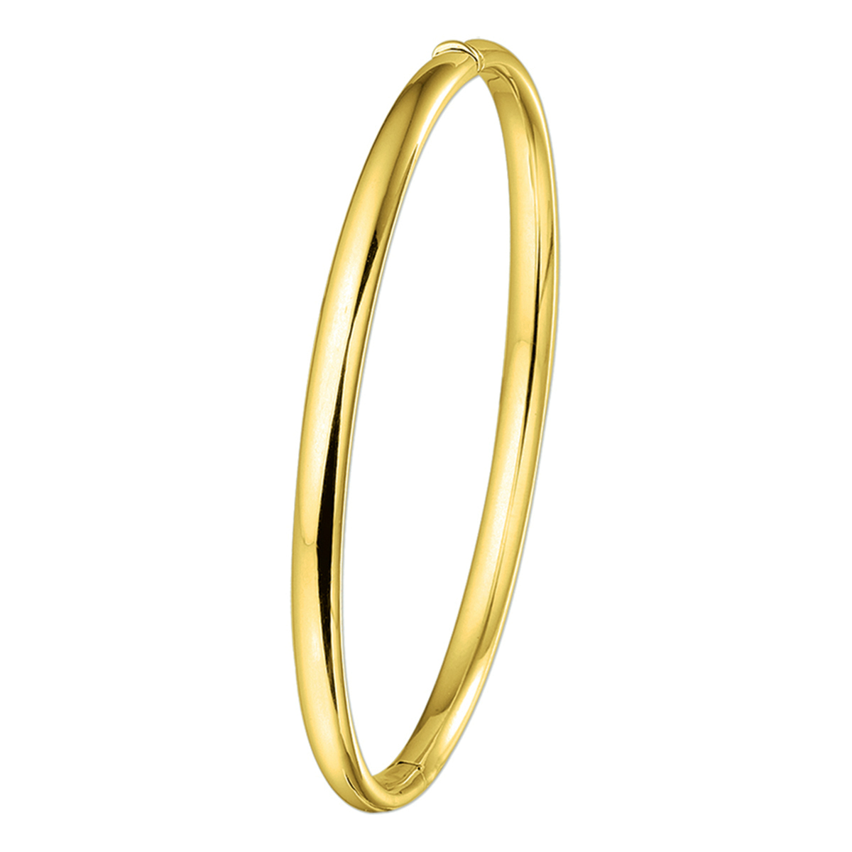 Geelgouden bangle met een ovale buis en een scharnier-sluiting.
