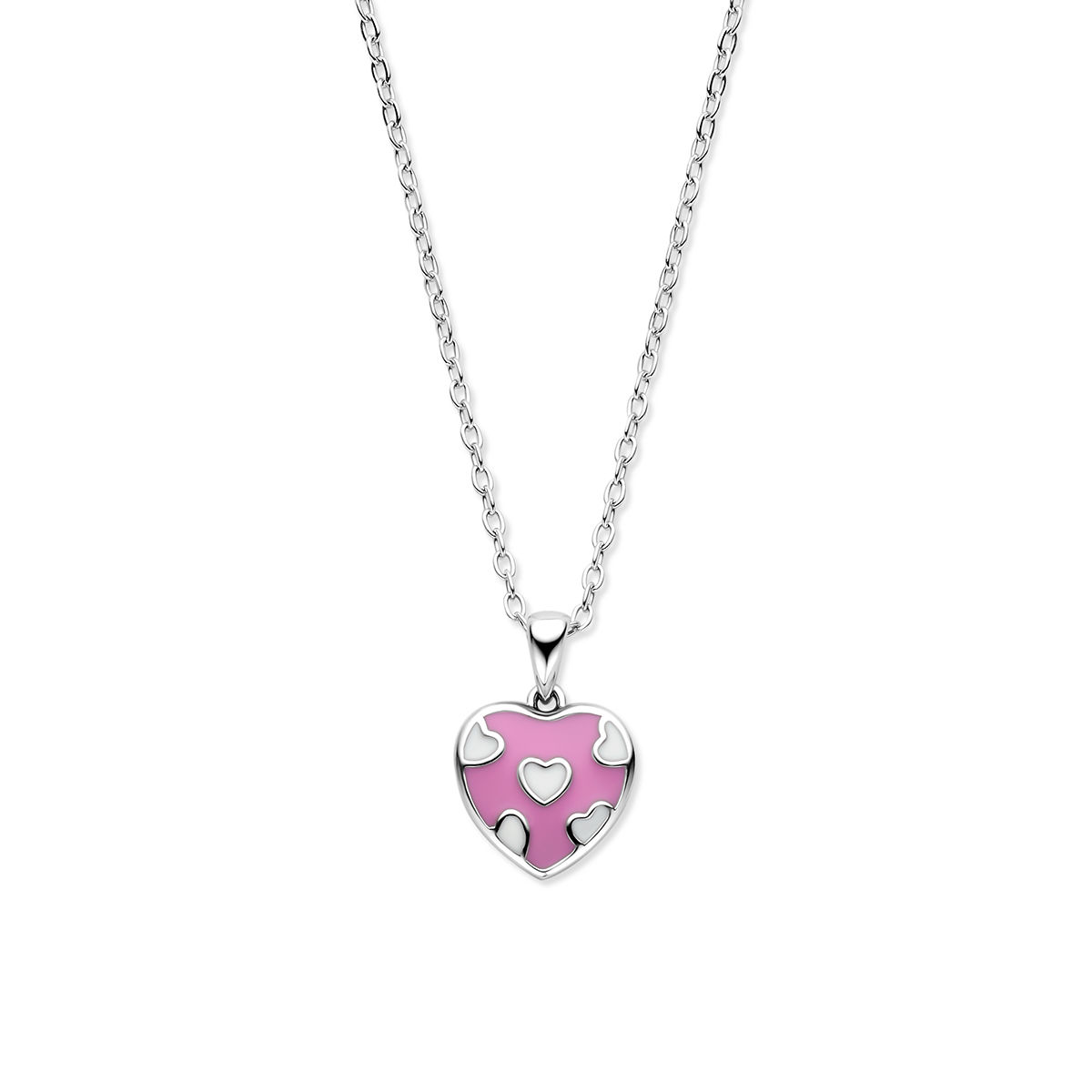 Gerhodineerd 925 zilveren collier uitgevoerd met een emaille hartje. Het collier heeft een draaglengte van 36cm met 3cm extensie.