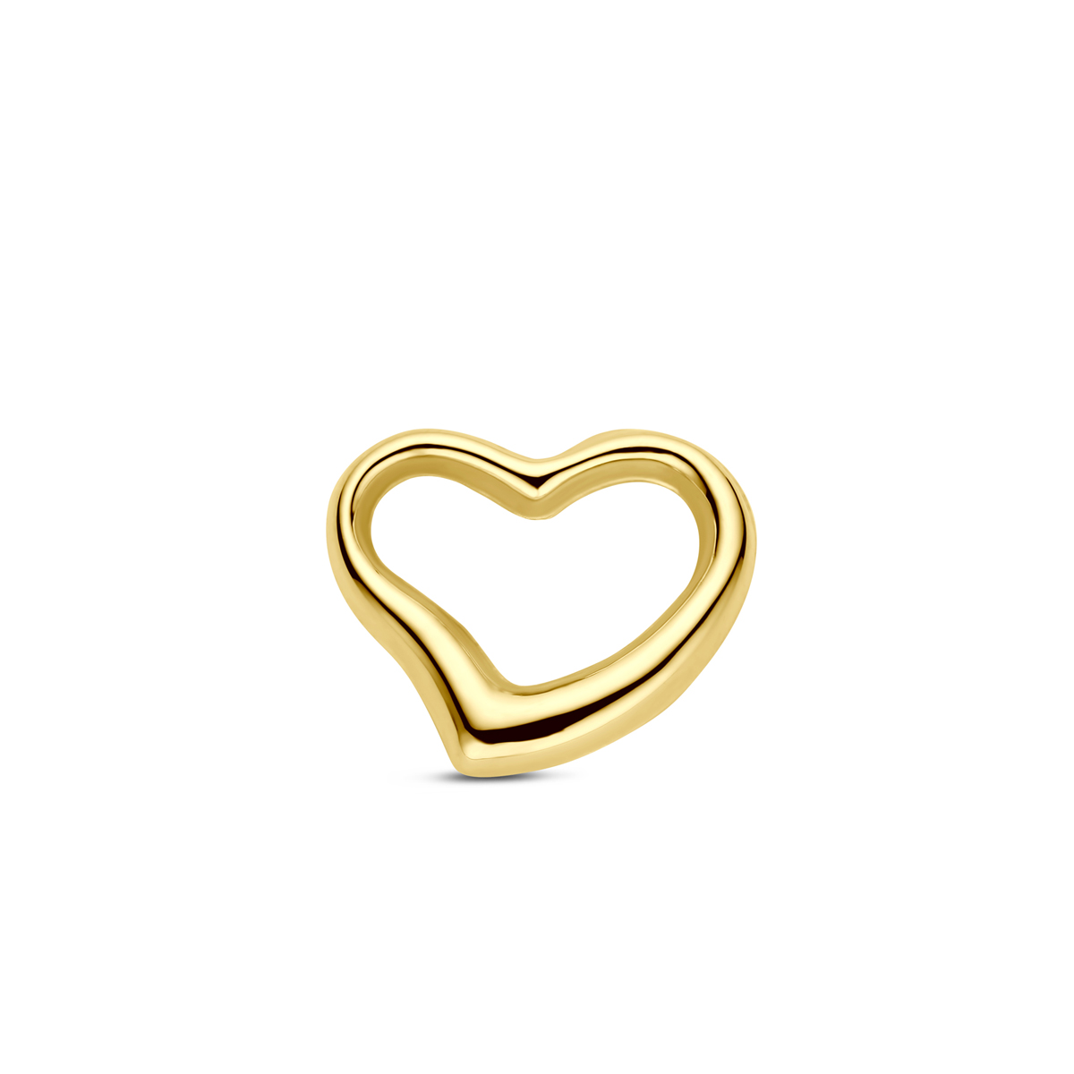 Geelgouden hanger van een open hart met afmetingen van 10x11.5mm.
