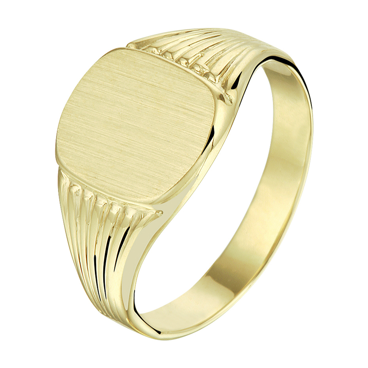 14k Geelgouden graveerring met een breedte van 9.5mm. De ring geeft je look direct een chique uitstraling.
