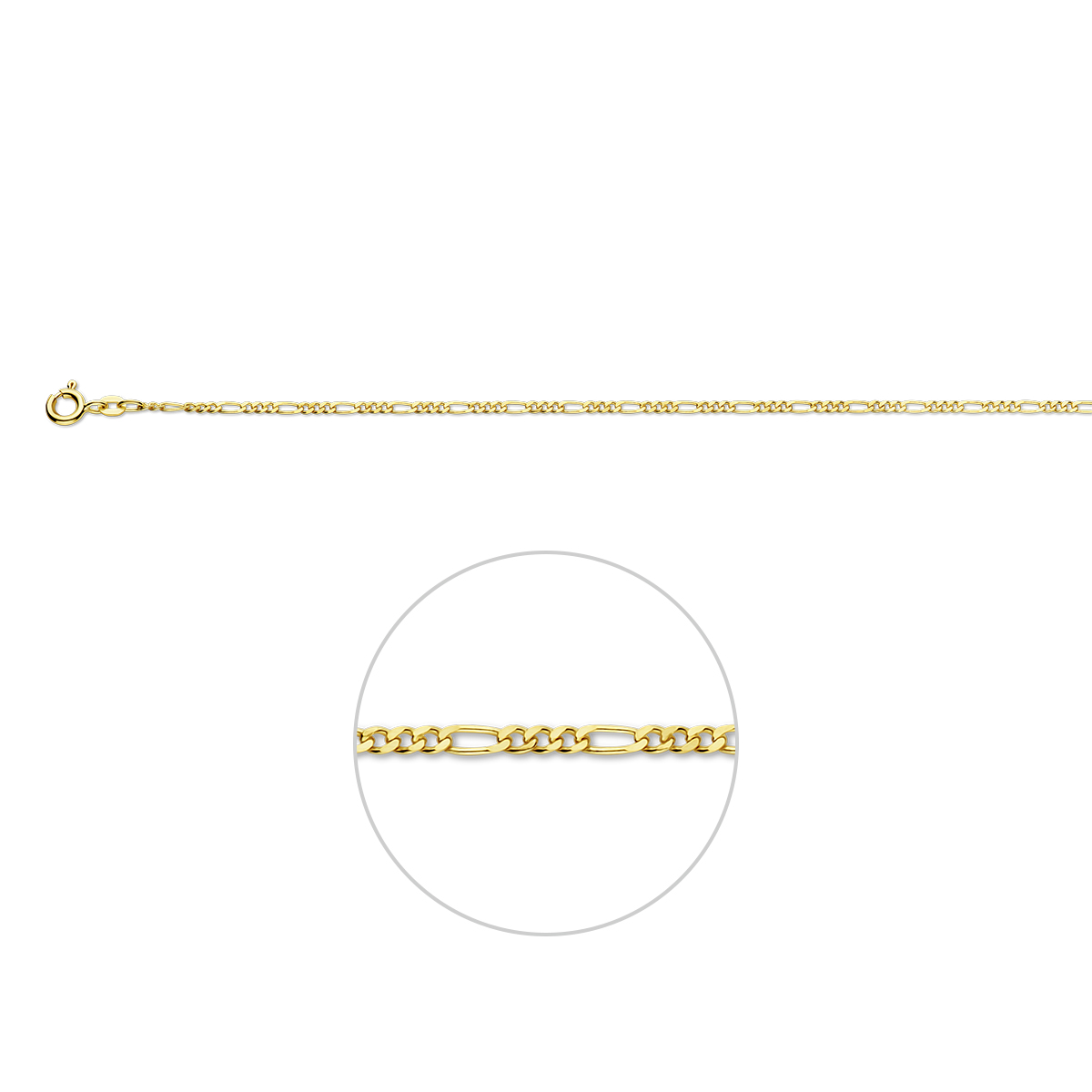 9k Geel kleurig lengteartikelen met figaro schakel. De schakelbreedte is 1.9mm.
