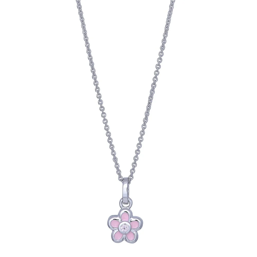 Zeitlose Kinderhalskette aus rhodiniertem 925er Sterling-Silber mit kleinem funkelndem Zirkonia-Anh&auml;nger. Das schlichte Design passt zu jedem Outfit und eignet sich ideal als Erstschmuck oder dezenter Alltagsbegleiter. Die Rhodinierung sch&uuml;tzt das Silber vor dem Anlaufen und sorgt f&uuml;r langanhaltenden Glanz sowie hohe Hautvertr&auml;glichkeit.