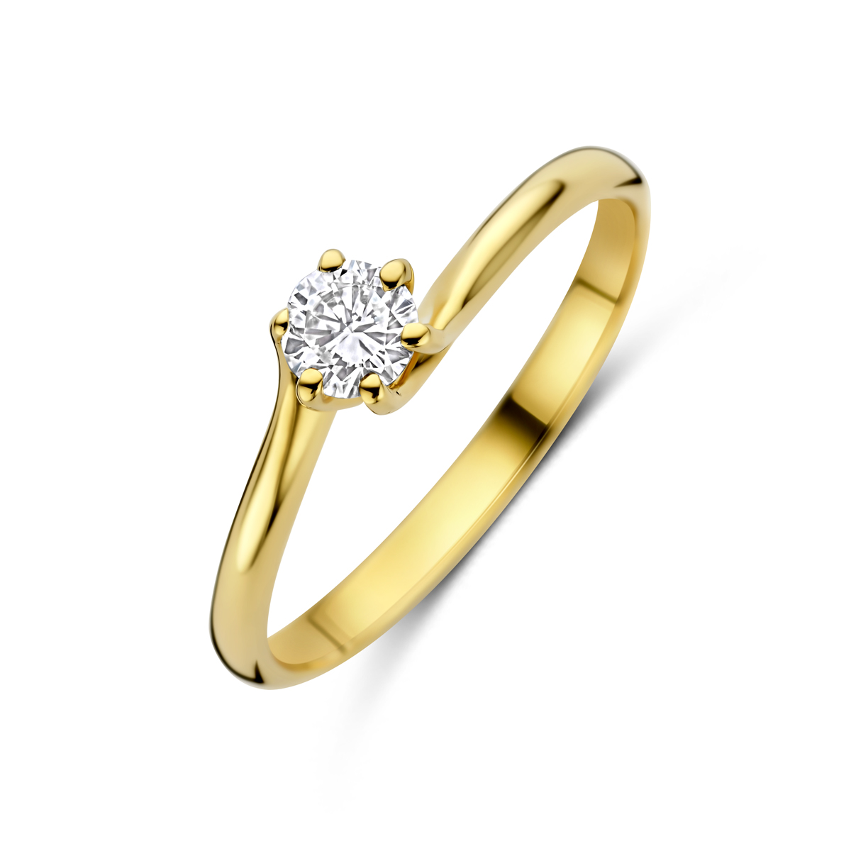 14k Geelgouden ring uitgevoerd met lab grown diamant. De ring heeft een breedte van 3.5mm. Het totale diamantgewicht is 0.25ct. Onder extreem hoge druk en temperatuur wordt het natuurlijk ontstaansproces nagebootst met als eindresultaat een diamant met dezelfde chemische eigenschappen maar met een andere oorsprong.