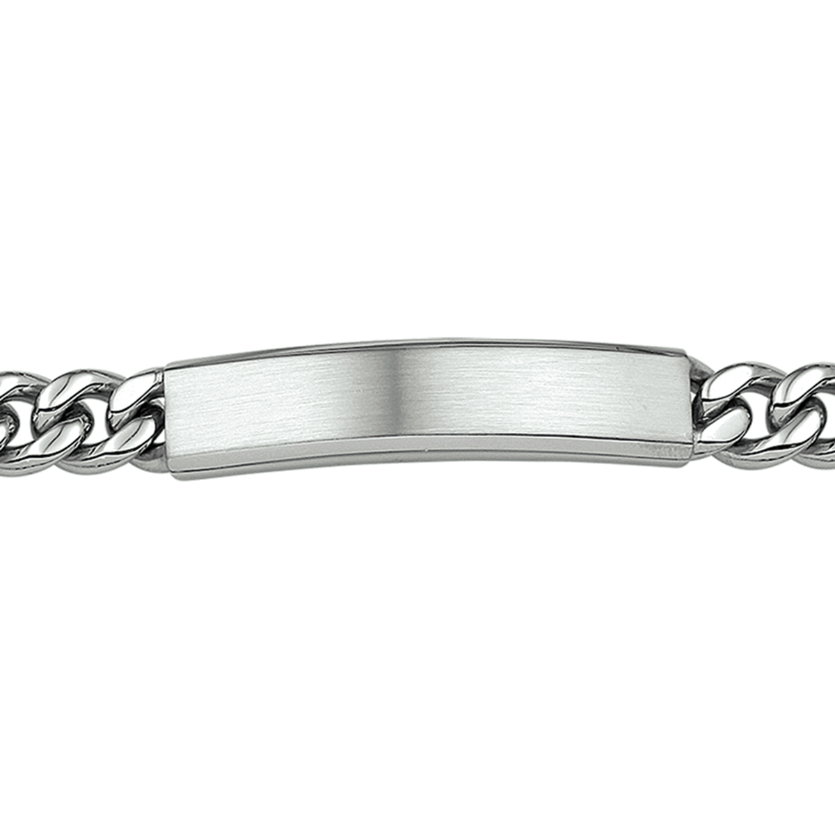 Stalen graveerarmband uitgevoerd met een karabijn sluiting. De graveerplaat heeft een dikte van 3.2mm. De schakelbreedte is 9.0mm.